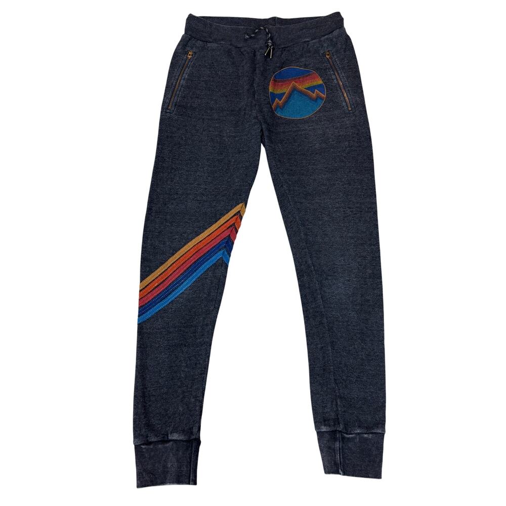 Aviator Nation Charcoal Joggers with Rainbow Stripes